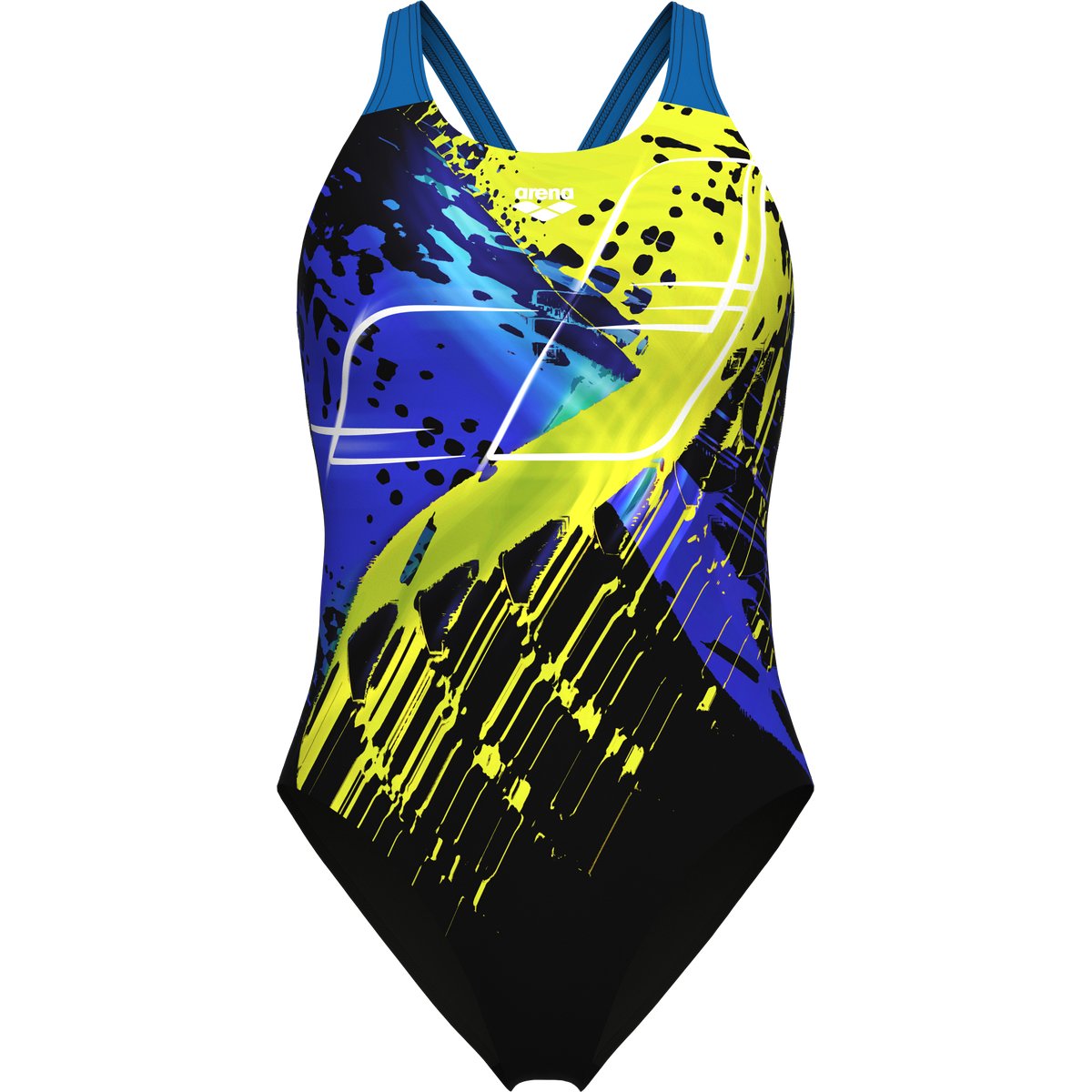 Arena WOMEN'S ARENA FUNNY SPOT SWIMSUIT V BACK LB – BLACK MULTI - BLUE CHINA