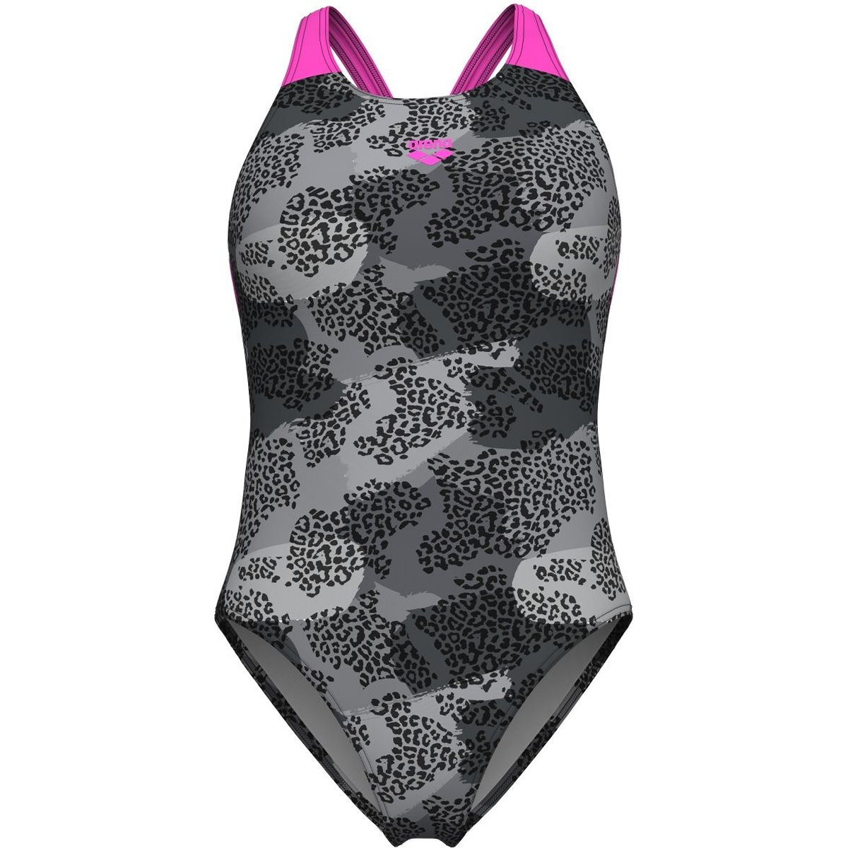 Arena W ARENA CAMO SWIMSUIT V BACK L – BLACK MULTI-SHOCKING PINK