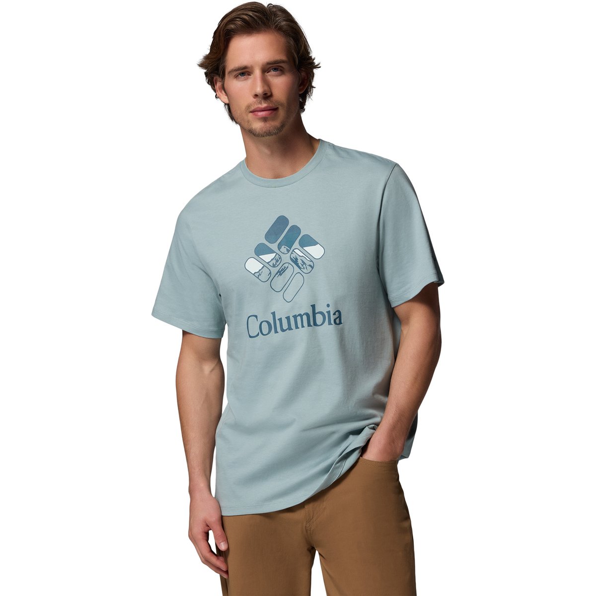 Columbia CSC Seasonal Graphic Tee – Crushed Blue, Heavenly Stacked Gem