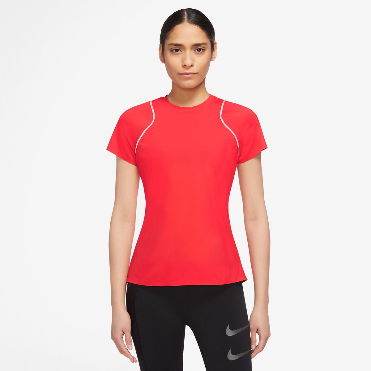 Nike Dri-FIT Run Division Laufshirt Kurzarm Damen – LT CRIMSON/BLACK