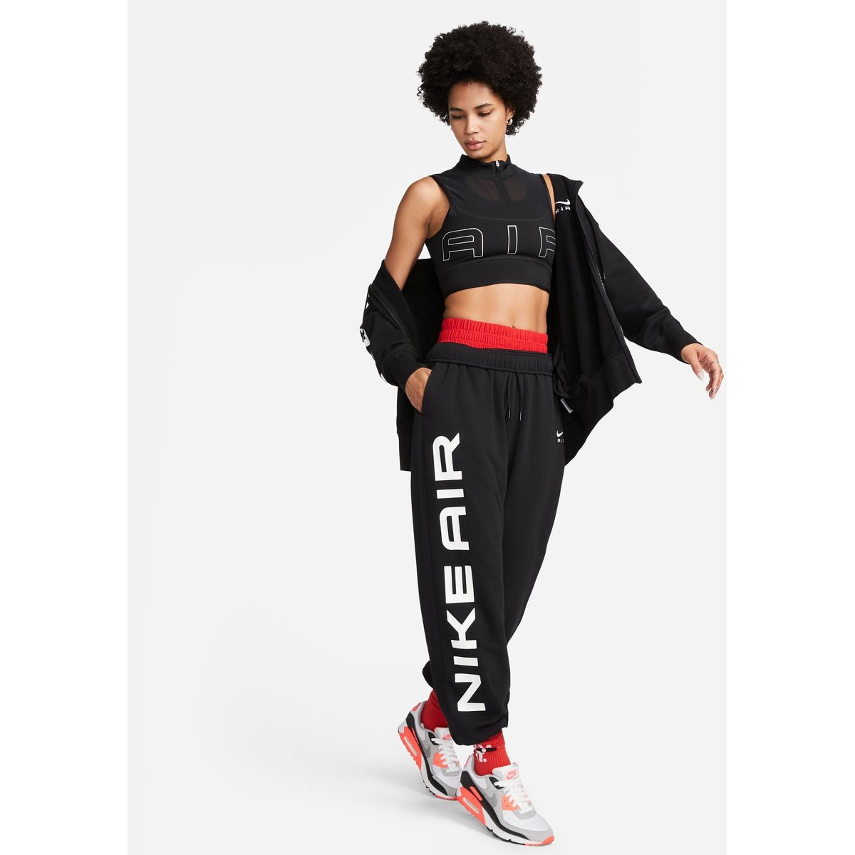Nike Sportswear Air Fleece OS Sweatjacke mit Kapuze Damen – BLACK/WHITE