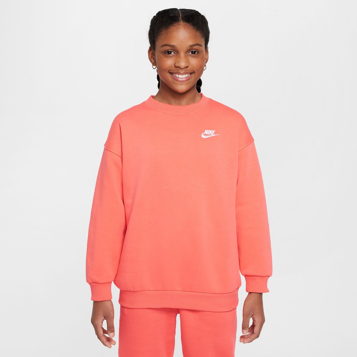 Nike Sportswear Club Fleece Oversized Crew Sweatshirt LBR Kinder – MAGIC EMBER/WHITE