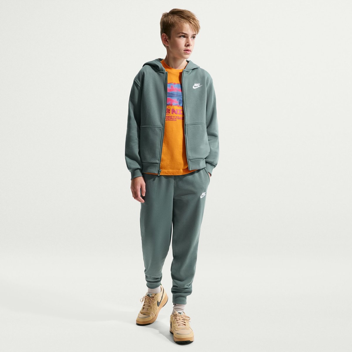 Nike Sportswear Club FT Kapuzensweat mit Reißverschluss Langarm LBR Kinder – MINERAL SLATE/WHITE