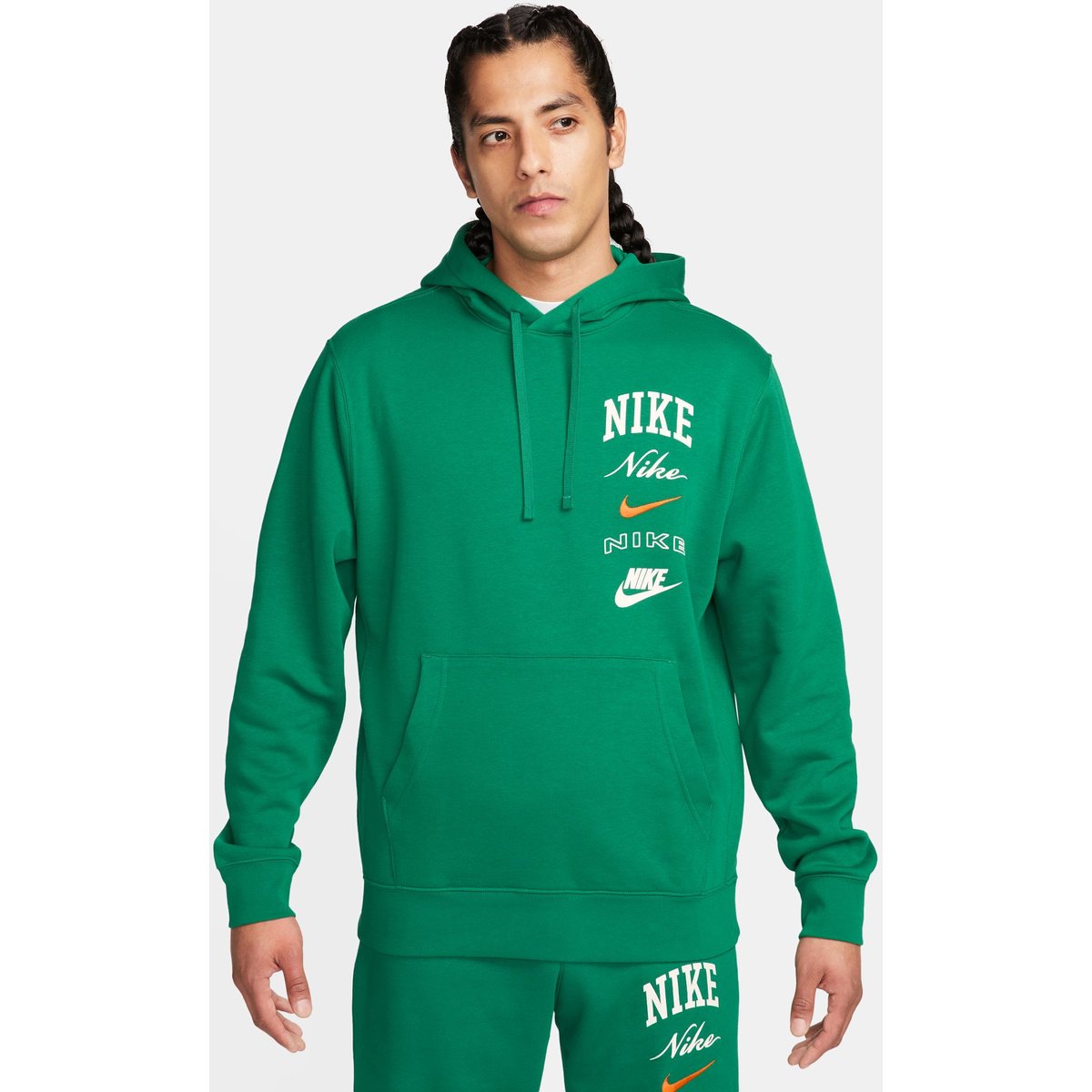 Nike Club BB PO HDY Stack GX Kapuzensweat Herren – MALACHITE/SAIL/SAFETY ORANGE