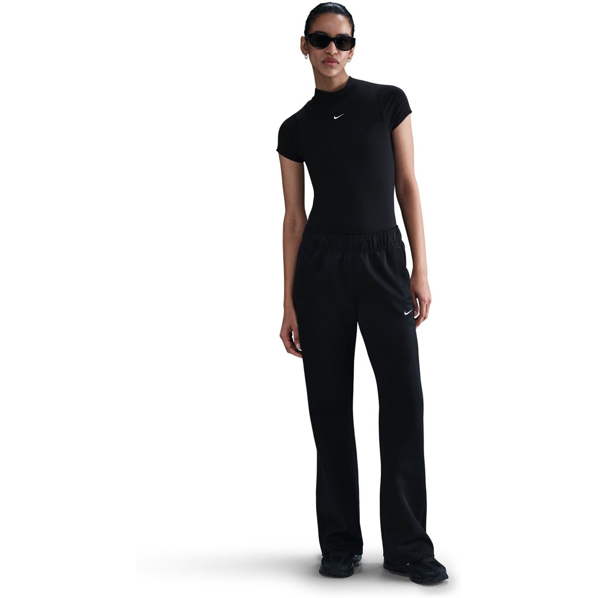 Nike Sportswear WR MR Poly Knit Hose Damen – BLACK/BLACK/WHITE