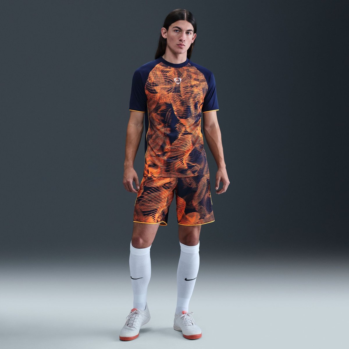 Nike Dri-FIT Academy+ Trikot Kurzarm AOP Herren – BLUE VOID/LASER ORANGE/WHITE