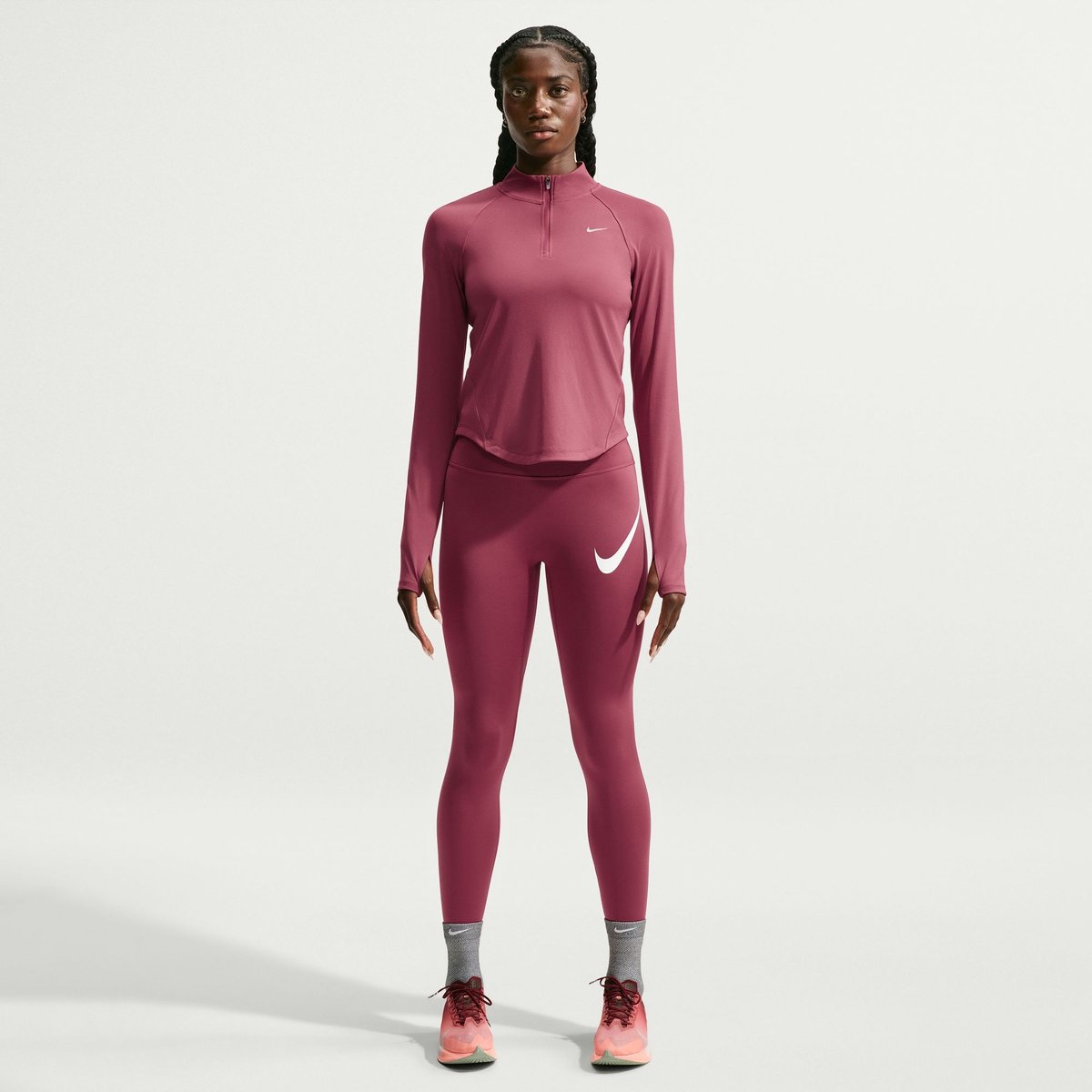 Nike Dri-FIT Tempo HZ Langarm Laufshirt Damen – PINK SMOKE/REFLECTIVE
