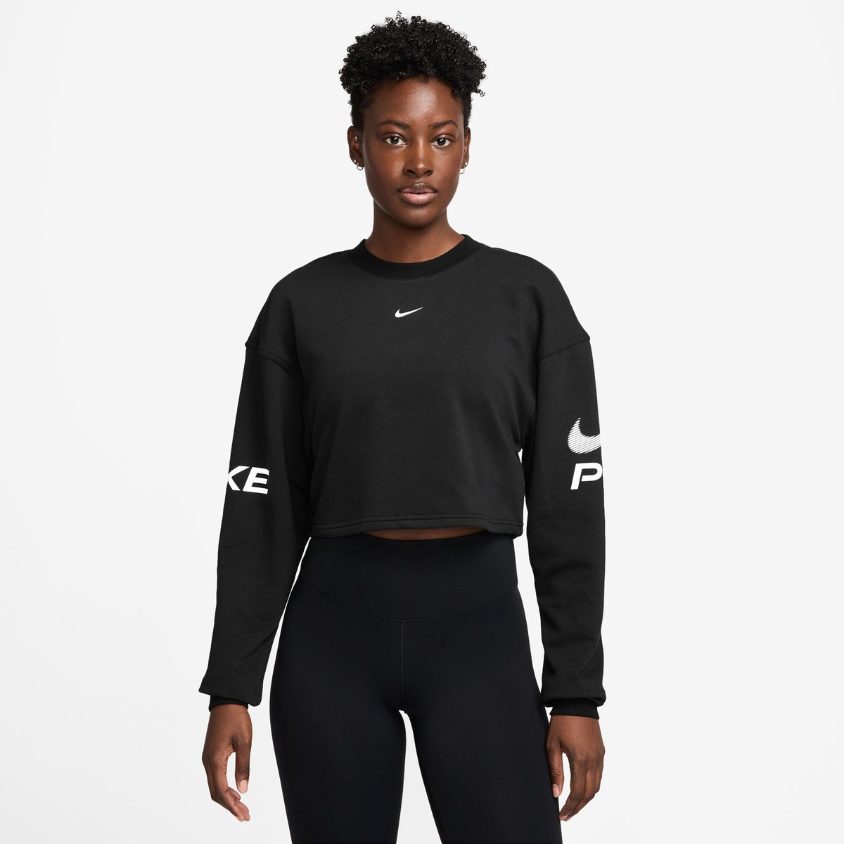 Nike Pro Dri-FIT Fleece Crew TT GRX Sweatshirt Damen – BLACK/WHITE/WHITE