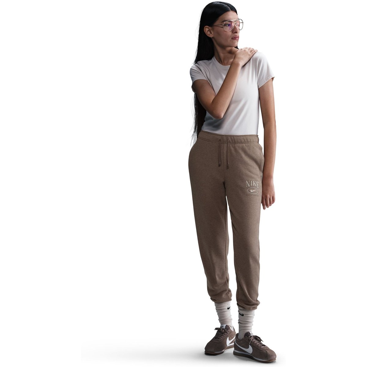 Nike Sportswear Club Fleece MR GFX STD Hose Damen – MINK BROWN/HTR
