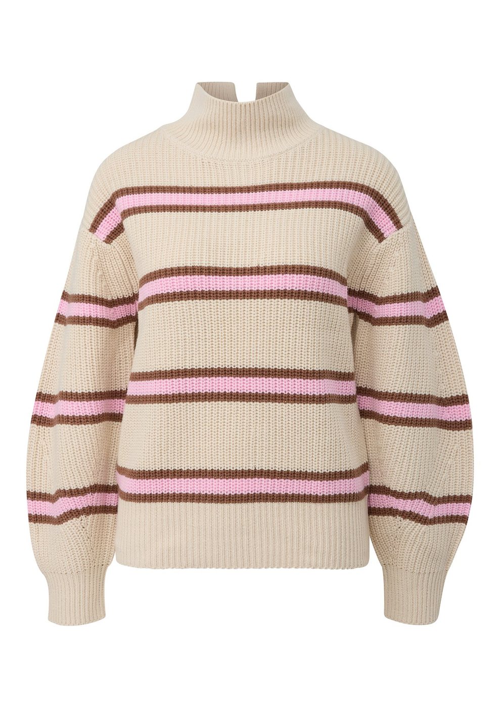 s.Oliver Relaxed Fit Strickpullover mit Streifenmuster und Stehkragen – WHITE