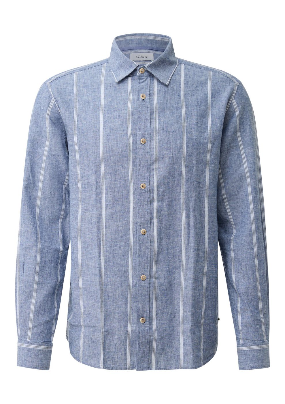 s.Oliver Regular Fit: Langarmhemd aus Leinenmix mit Webmuster – BLUE