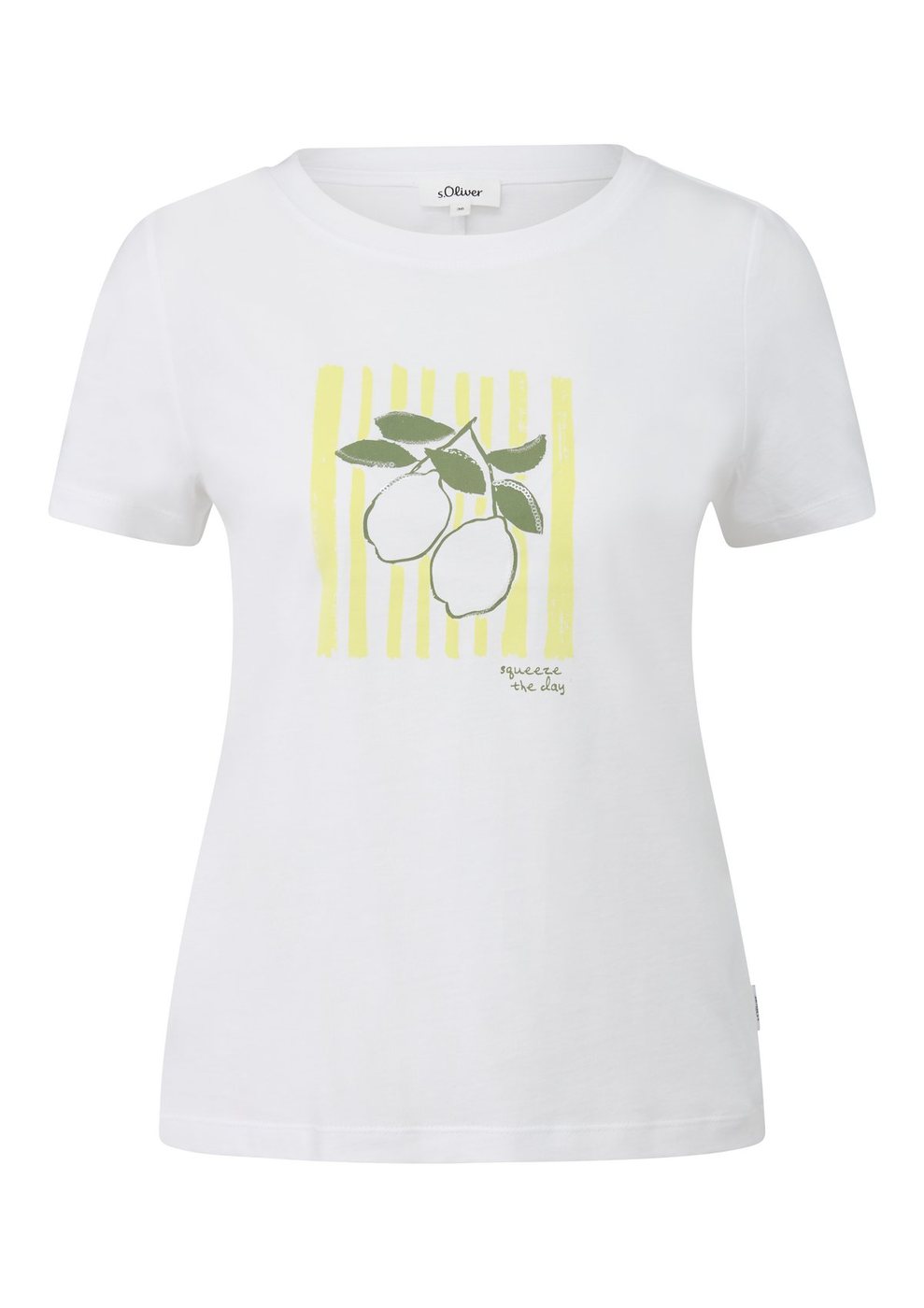 s.Oliver Weiches Baumwoll-T-Shirt mit Frontprint und Ziernaht – WHITE
