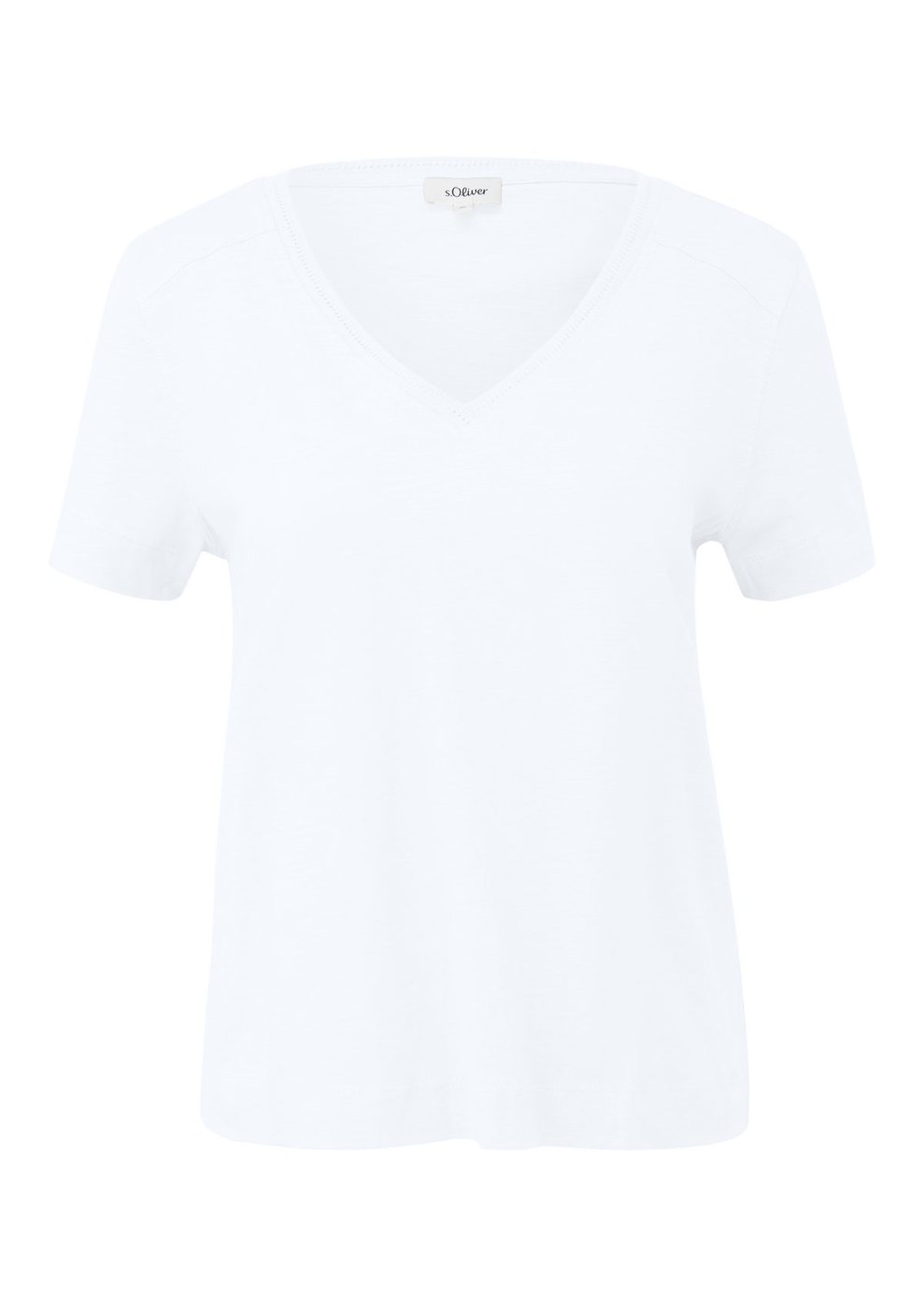 s.Oliver Weiches Jersey-T-Shirt mit V-Ausschnitt und Frontpasse – WHITE