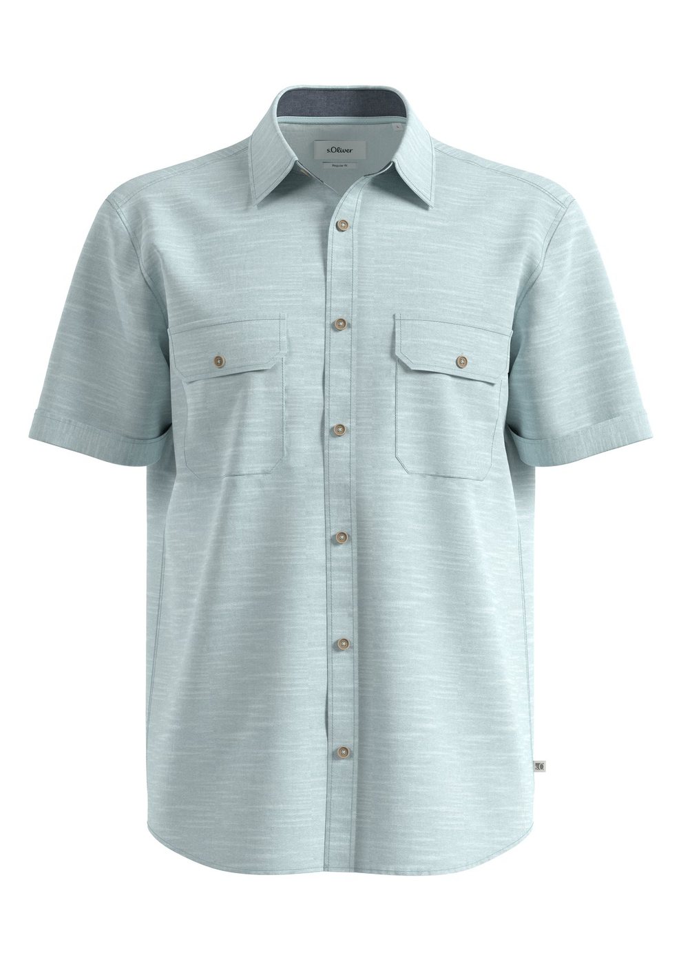 s.Oliver Regular Fit: Hochwertiges Kurzarmhemd mit Strukturmuster – BLUE GREEN