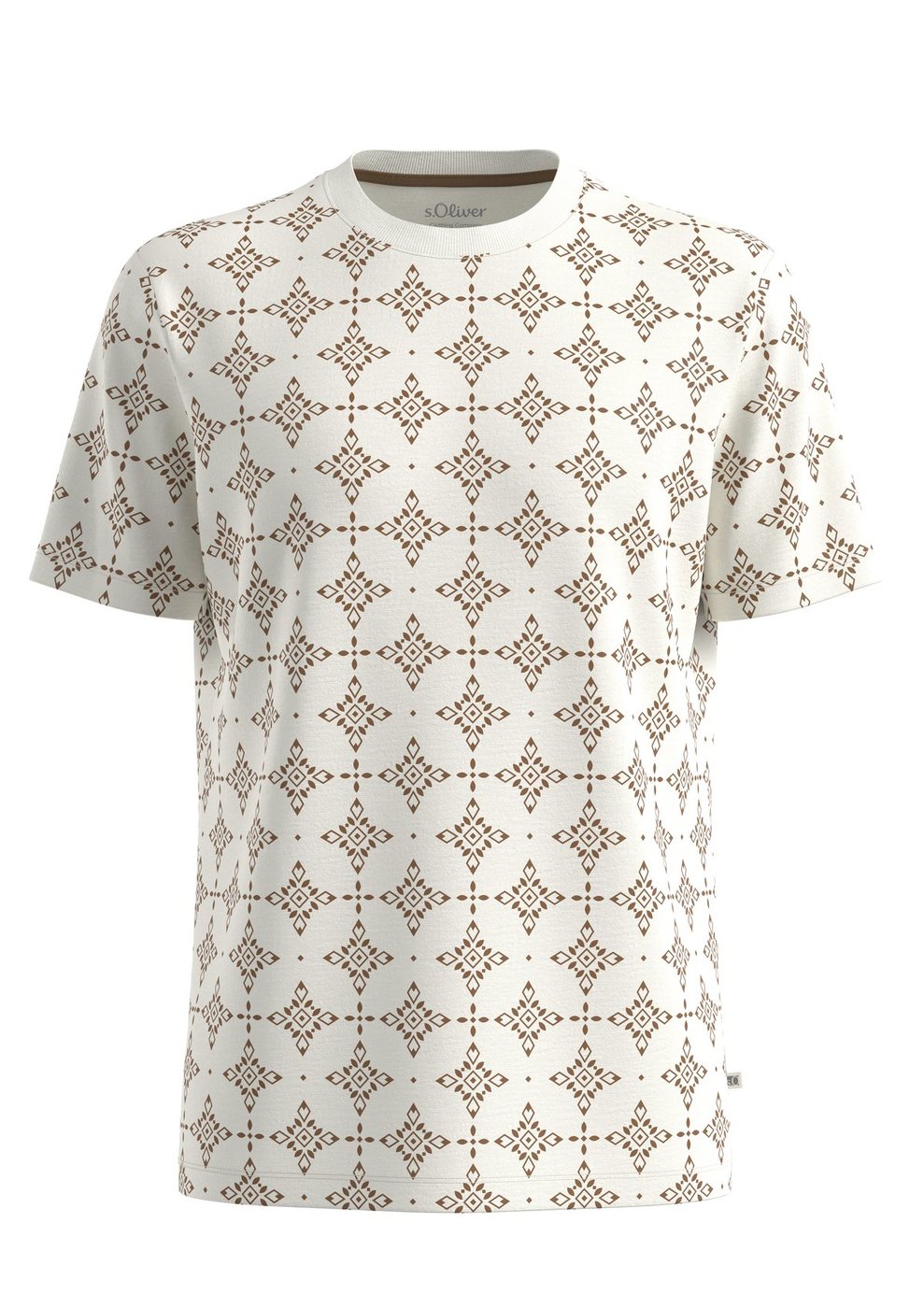 s.Oliver Strukturiertes Flammgarn-T-Shirt mit All-over-Print – BROWN