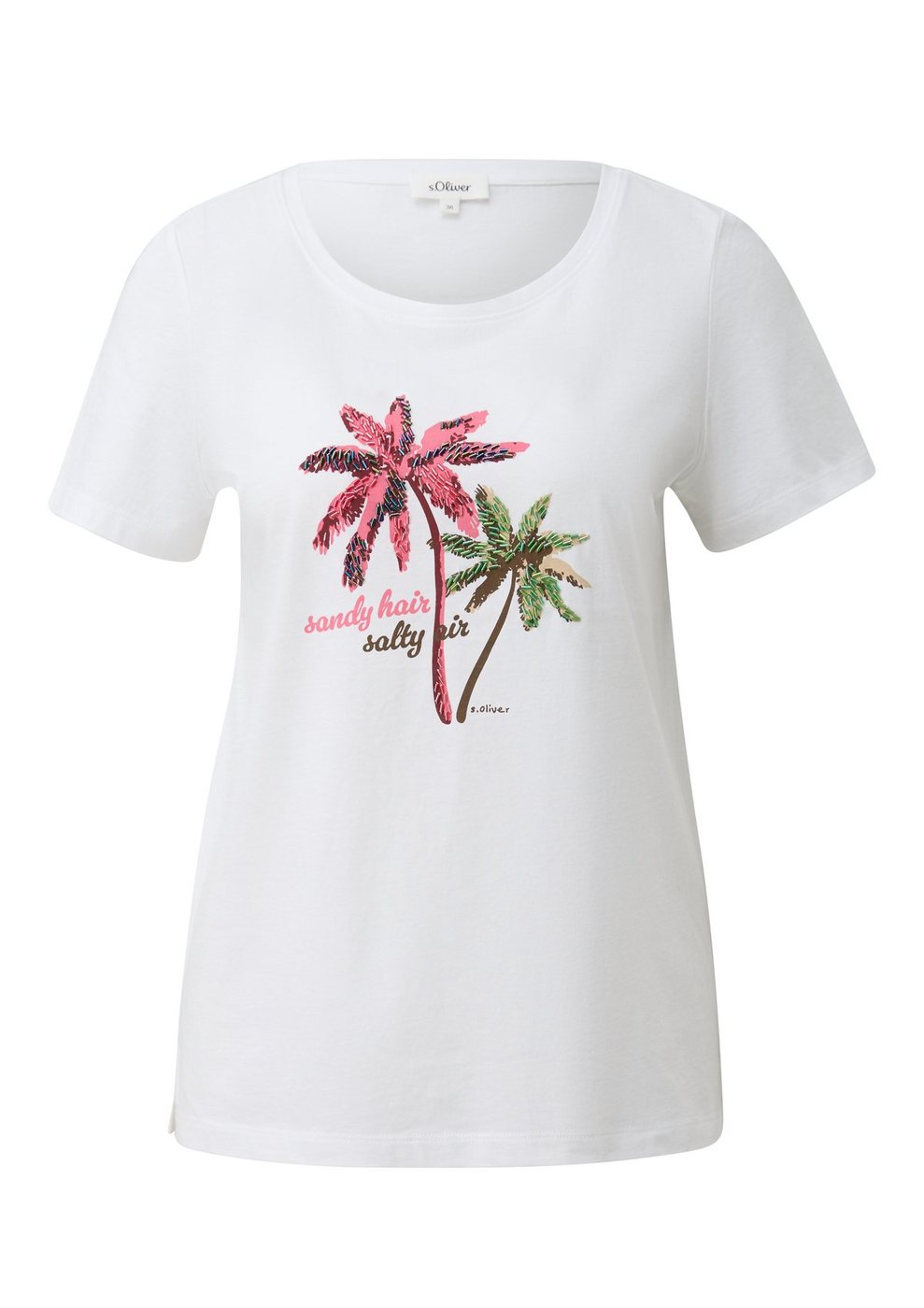 s.Oliver Weiches Baumwoll-T-Shirt mit Frontprint und Rundhalsausschnitt – WHITE
