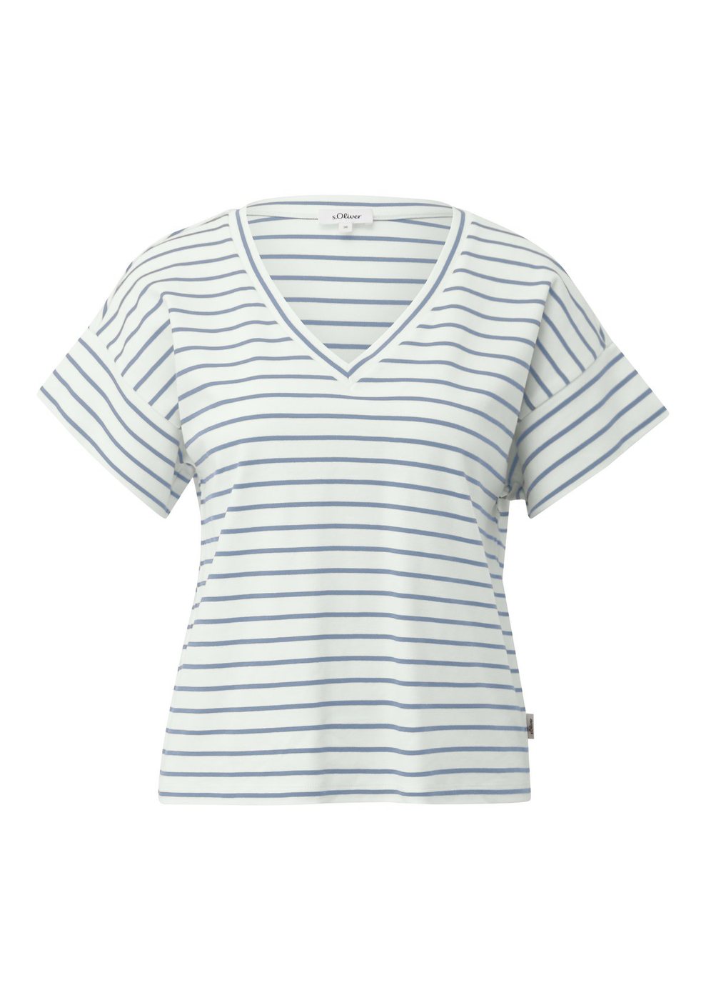 s.Oliver Gestreiftes Interlockjersey-T-Shirt mit V-Ausschnitt – BLUE