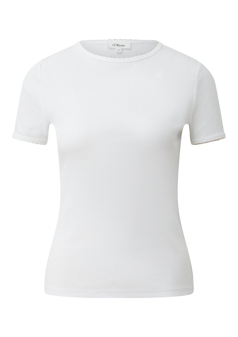 s.Oliver Elastisches Slim Fit T-Shirt mit Rundhalsausschnitt und Bogenkante – WHITE