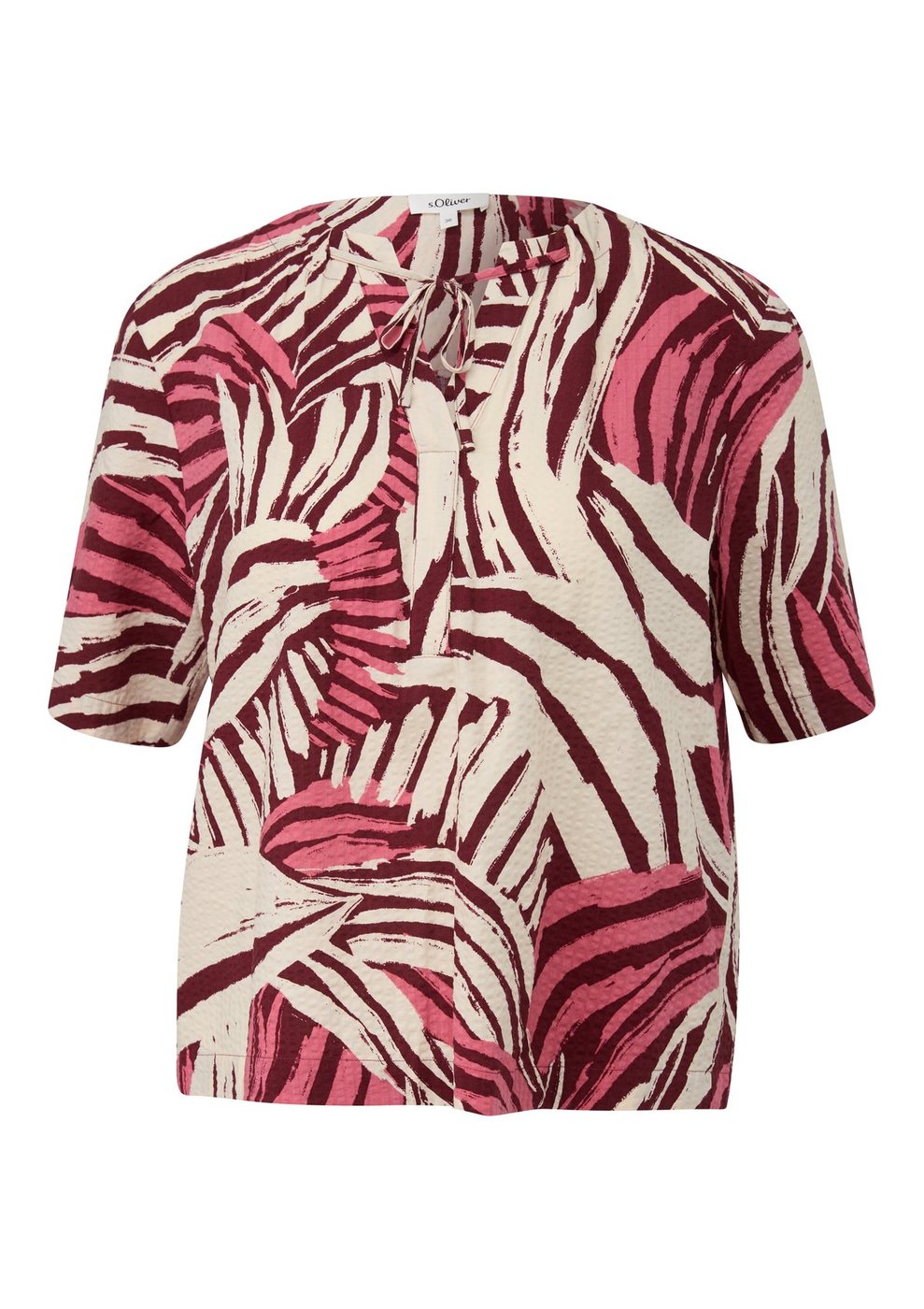s.Oliver Fließende Viskosemix-Bluse mit Raffung und All-over-Print – LILAC/PINK