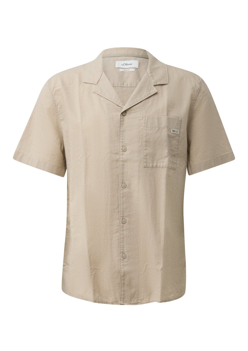 s.Oliver Resort Fit: Strukturiertes Kurzarmhemd aus Baumwolle-Leinen-Mix – BROWN