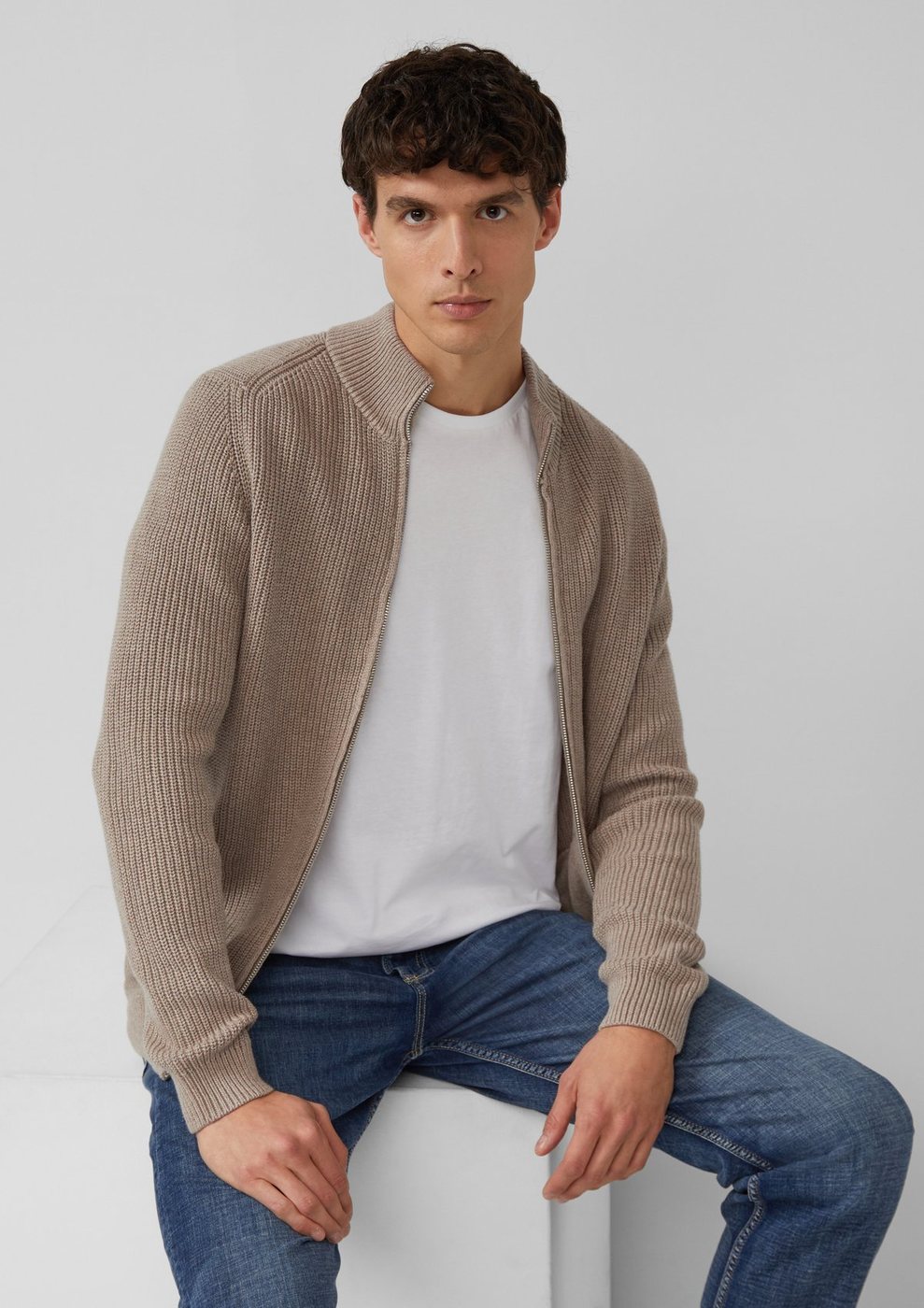s.Oliver Strukturcardigan mit Reißverschluss und Eingriffstaschen – BROWN