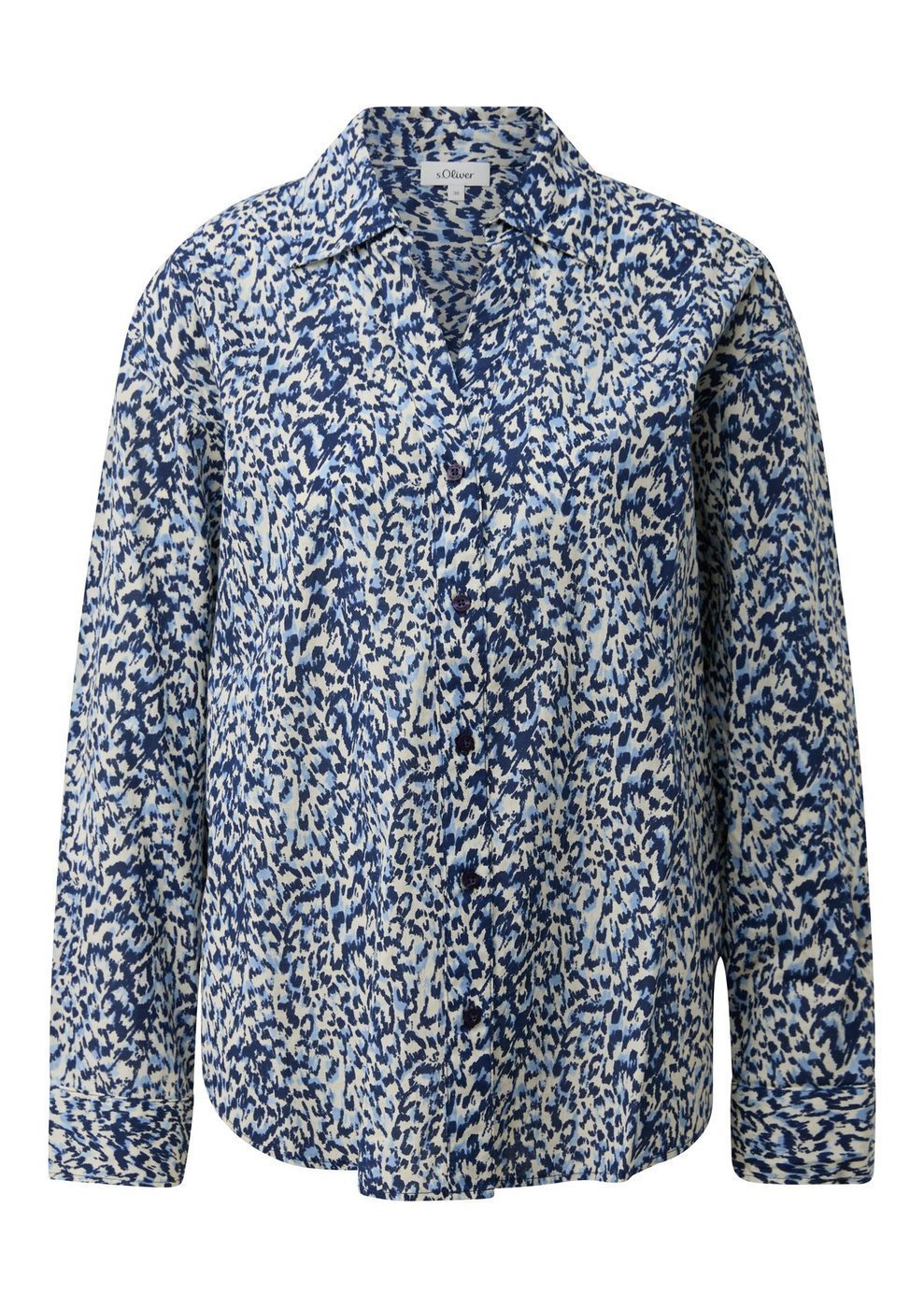 s.Oliver Bluse mit All-over-Print und Raffung – BLUE