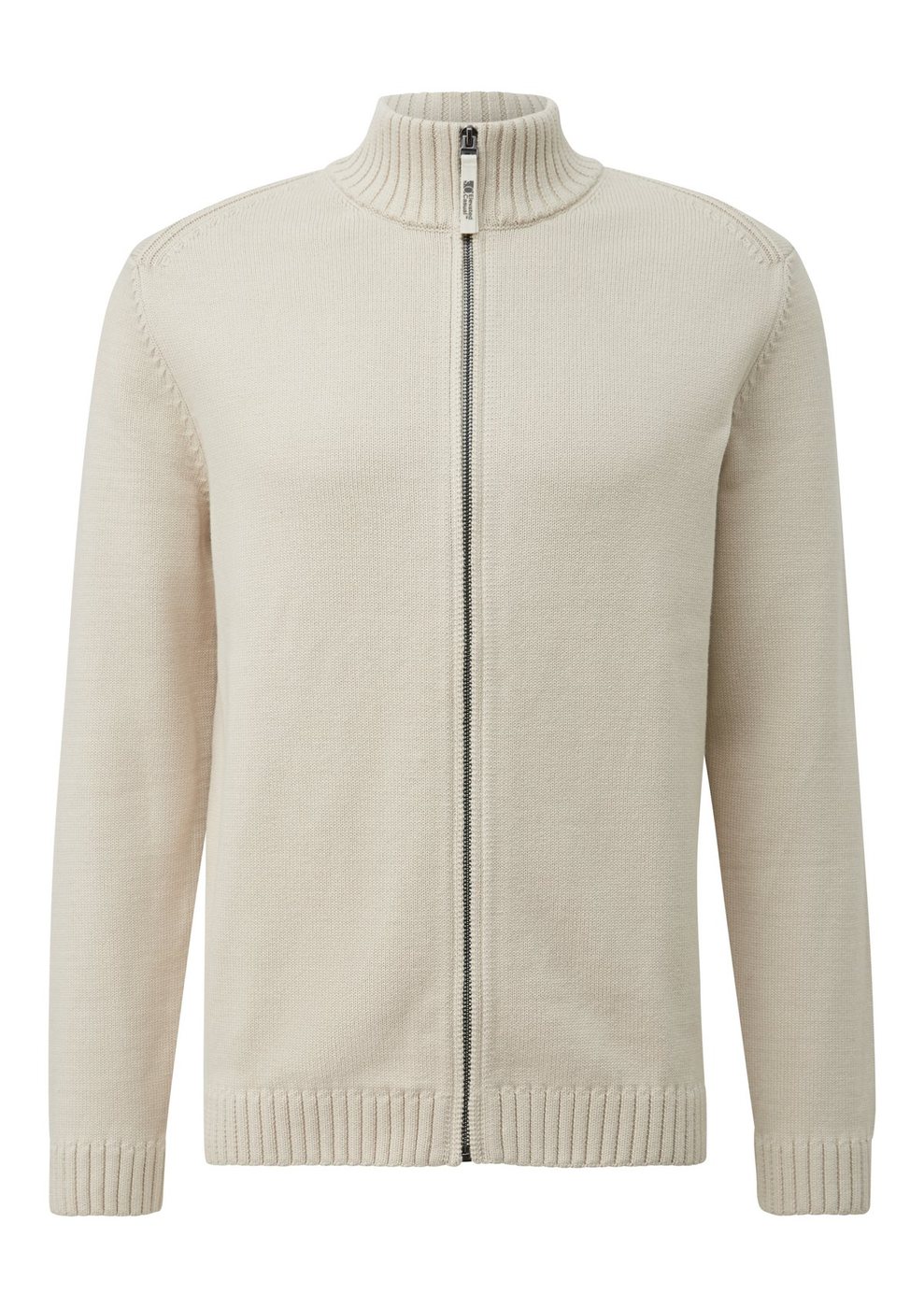 s.Oliver Mittelschwere Strickjacke mit Stehkragen und Nahtdetail – GREY/BLACK
