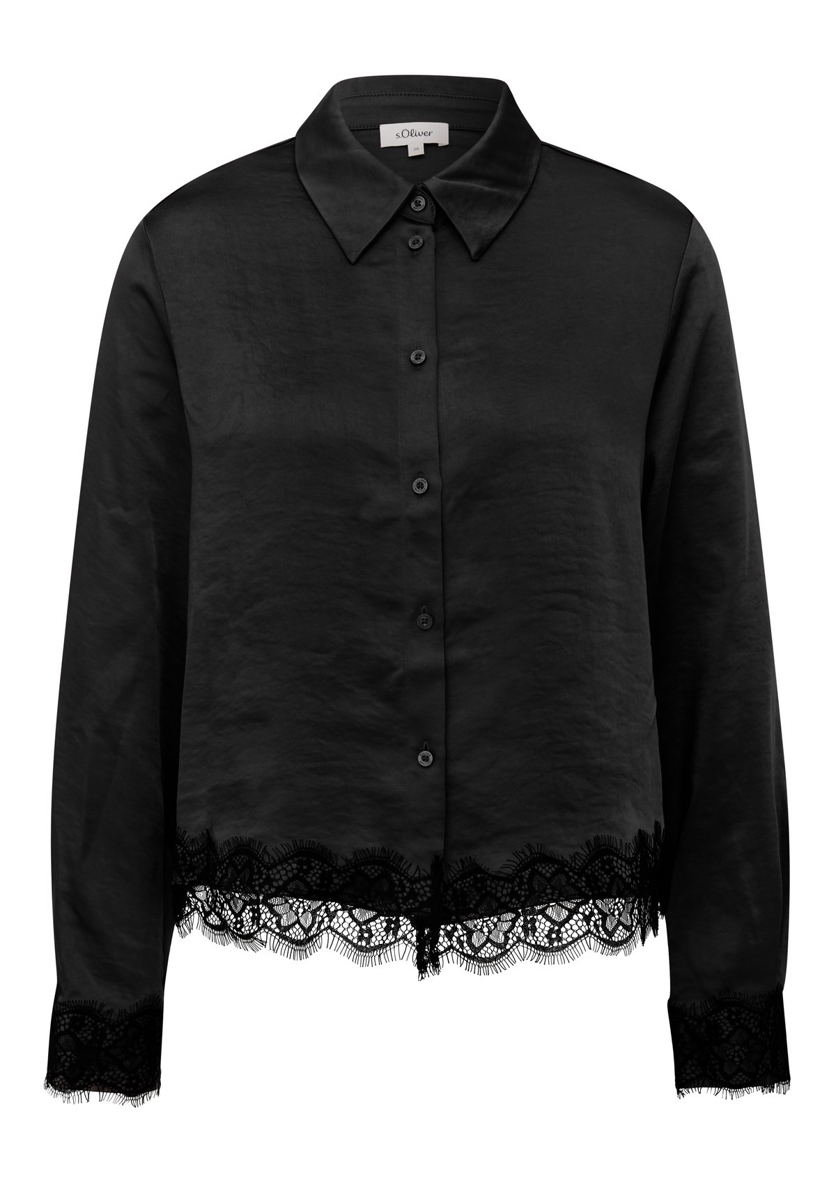 s.Oliver Satin-Bluse im Relaxed Fit mit Spitzendetails – GREY/BLACK