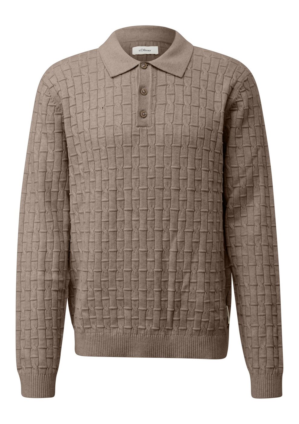 s.Oliver Meliertes Strickpolo mit Zopfmuster – BROWN