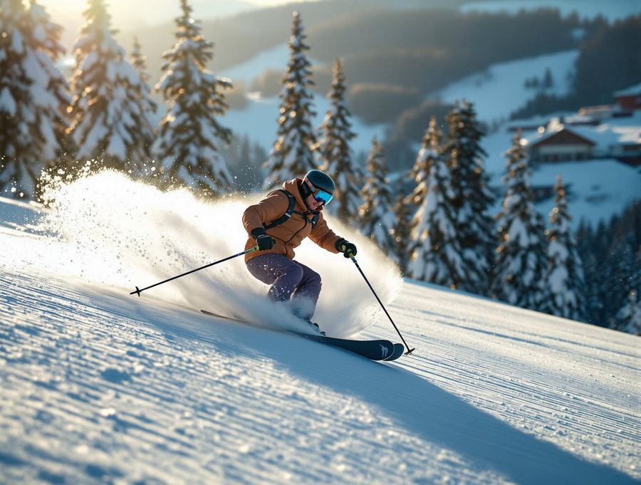 Skifahrer im verschneiten Schwarzwald
