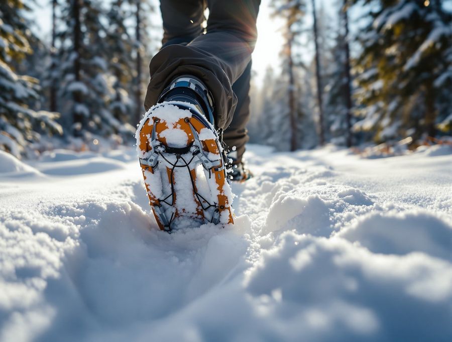 Schneeschuhwandern im verschneiten Winterwald