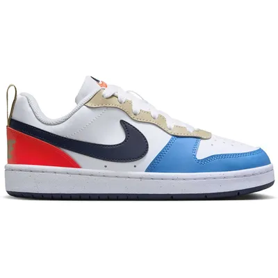 Nike COURT BOROUGH LOW RECRAFT (GS) – WHITE/THUNDER BLUE-LT CRIMSON