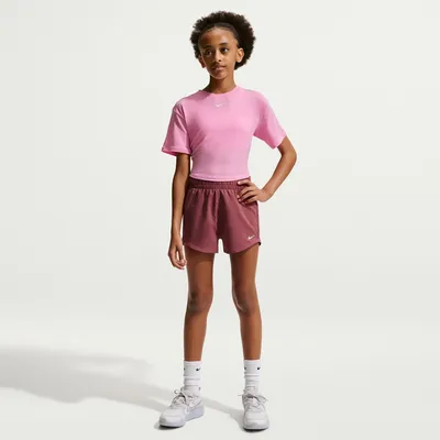 Nike Dri-FIT One WVN HR Shorts Kinder – Pink Rauchgrau / Weiß