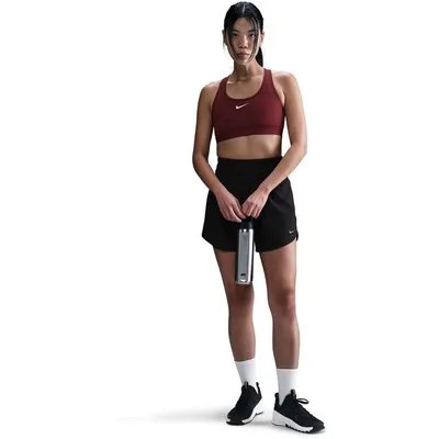 Nike Swoosh Sport-BH mittlerer Halt Damen – Dunkelrot / Weiß