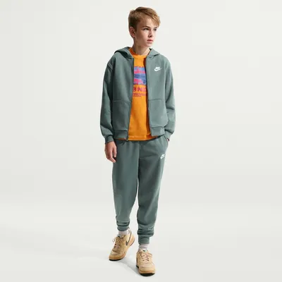 Nike Sportswear Club FT Kapuzensweat mit Reißverschluss Langarm LBR Kinder – MINERAL SLATE/WHITE