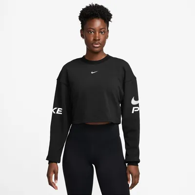 Nike Pro Dri-FIT Fleece Crew TT GRX Sweatshirt Damen – BLACK/WHITE/WHITE