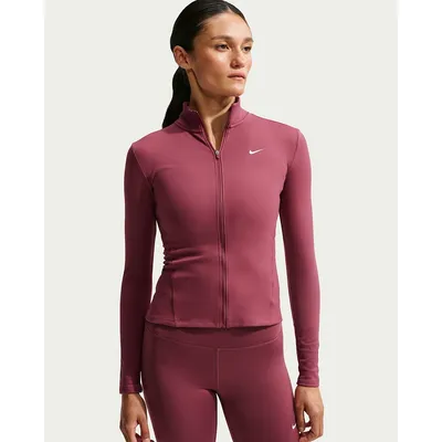 Nike One Dri-FIT Fitted Trainingsjacke mit Reißverschluss Damen – Pink Rauchgrau / Weiß