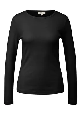 s.Oliver Baumwoll-Longsleeve im Slim Fit – Schwarz