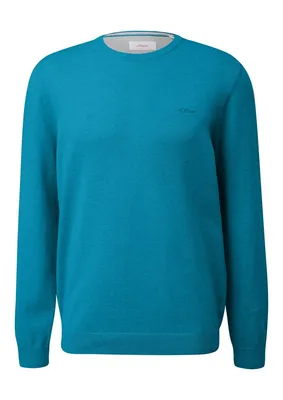 s.Oliver Baumwollpullover mit Logo-Stickerei – Blau Grün