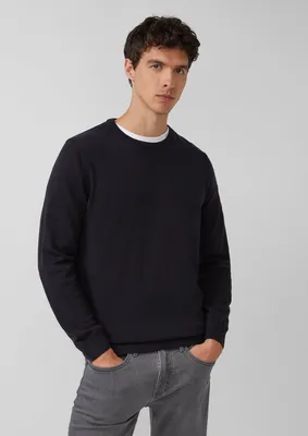 s.Oliver Baumwollpullover mit Logo-Stickerei – Grau / Schwarz