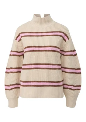 s.Oliver Relaxed Fit Strickpullover mit Streifenmuster und Stehkragen – WHITE