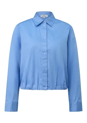 s.Oliver Baumwollsatin-Bluse mit Raffung und Hemdkragen im Relaxed Fit – BLUE