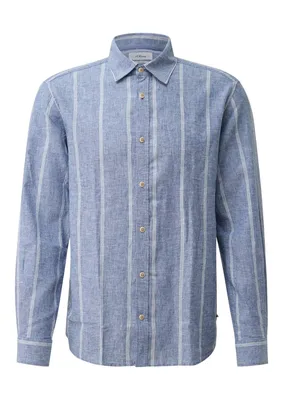 s.Oliver Regular Fit: Langarmhemd aus Leinenmix mit Webmuster – BLUE