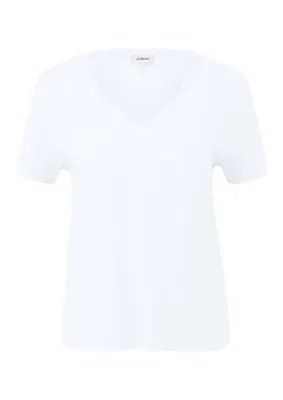 s.Oliver Weiches Jersey-T-Shirt mit V-Ausschnitt und Frontpasse – WHITE