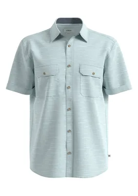 s.Oliver Regular Fit: Hochwertiges Kurzarmhemd mit Strukturmuster – BLUE GREEN