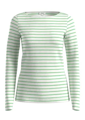 s.Oliver Gestreiftes Langarmshirt aus weichem Jersey im Slim Fit – GREEN