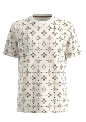 s.Oliver Strukturiertes Flammgarn-T-Shirt mit All-over-Print – BROWN