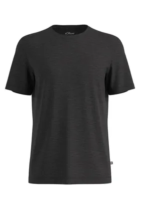s.Oliver Shirt aus weichem Baumwollmix-Jersey mit Logo-Applikation – Grau / Schwarz