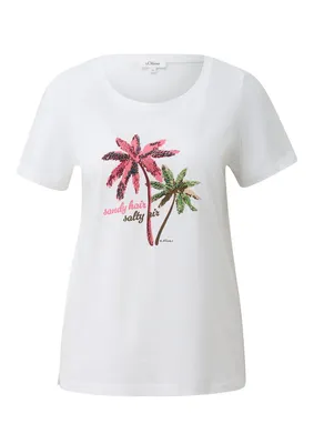 s.Oliver Weiches Baumwoll-T-Shirt mit Frontprint und Rundhalsausschnitt – WHITE