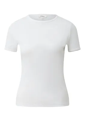 s.Oliver Elastisches Slim Fit T-Shirt mit Rundhalsausschnitt und Bogenkante – WHITE